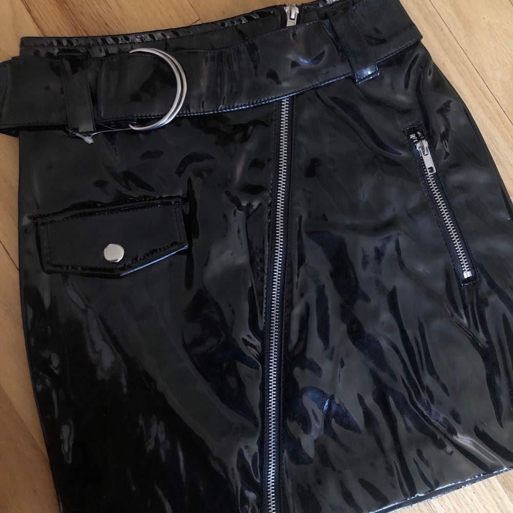 Black faux patent leather skirt